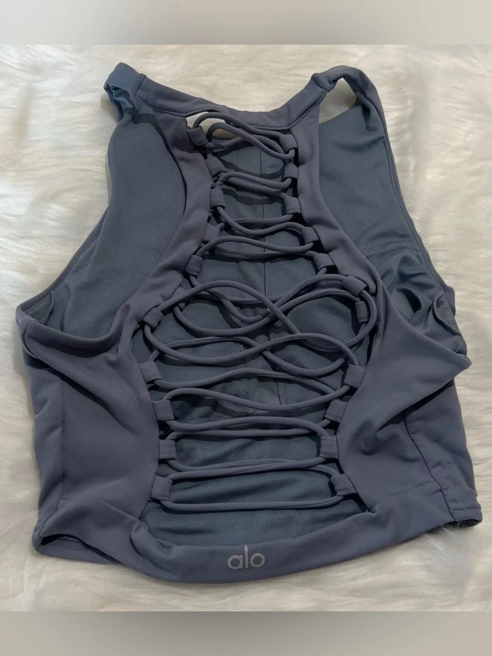 Alo Yoga Movement Bra Blue Haze Grey Lace Up S